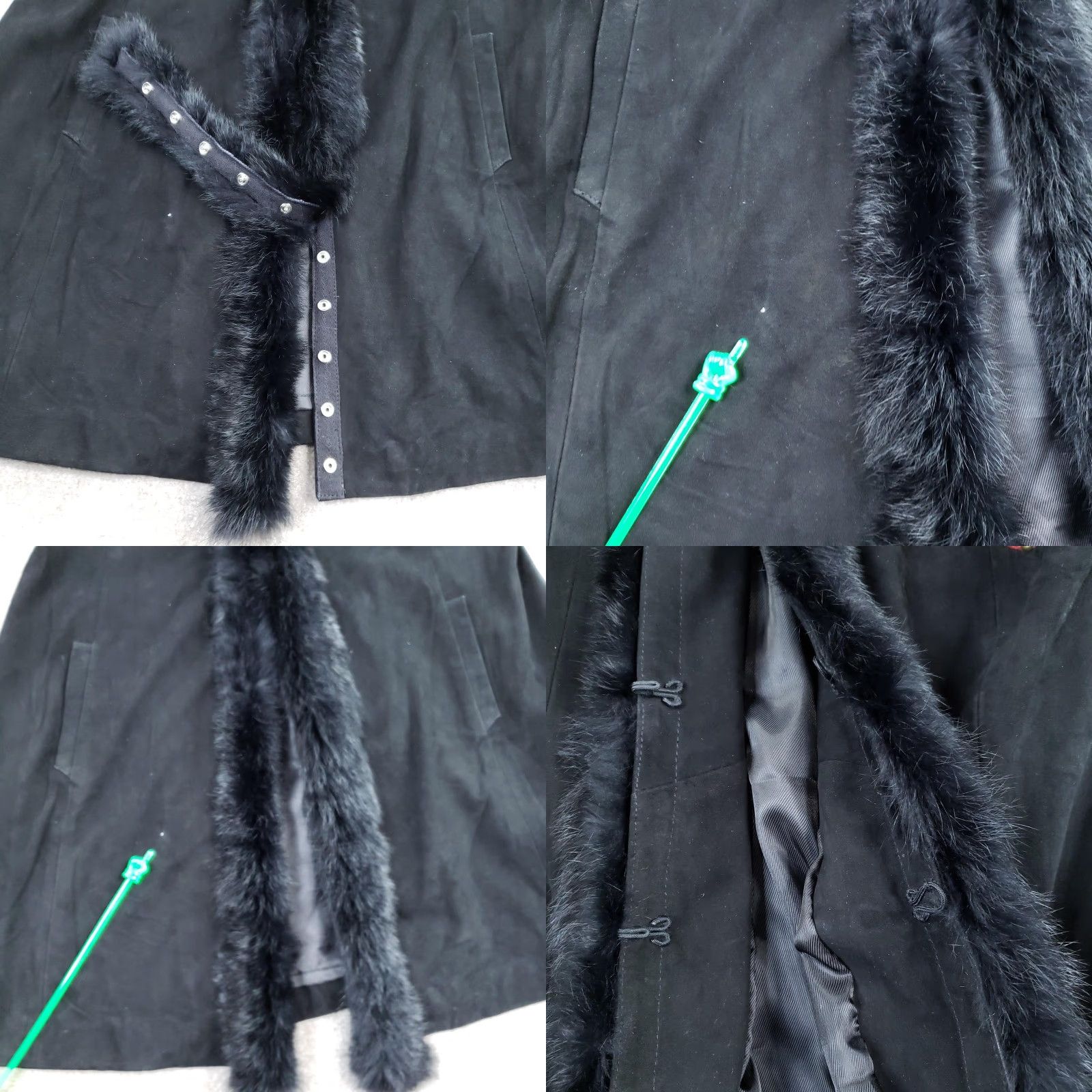 Doublet VINTAGE Double D Ranch Vest Women Medium Long Black Leather Beaded Removeable Fur Trim Size M / US 6-8 / IT 42-44 - 8 Thumbnail