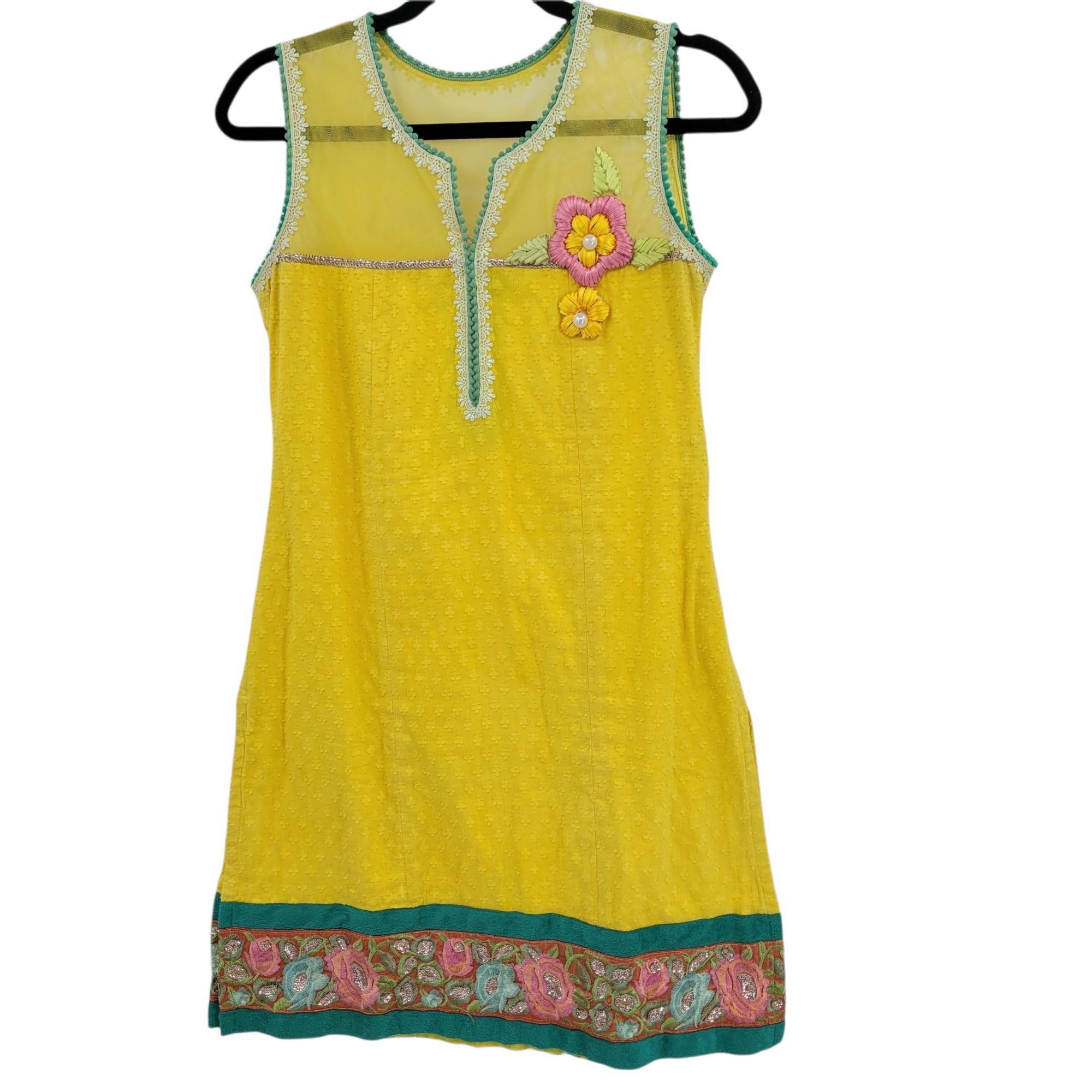 Handmade Handmade 70s Mini Swing Dress Sz S Yellow Swiss Dot Pom Pom Size S / US 4 / IT 40 - 11 Thumbnail