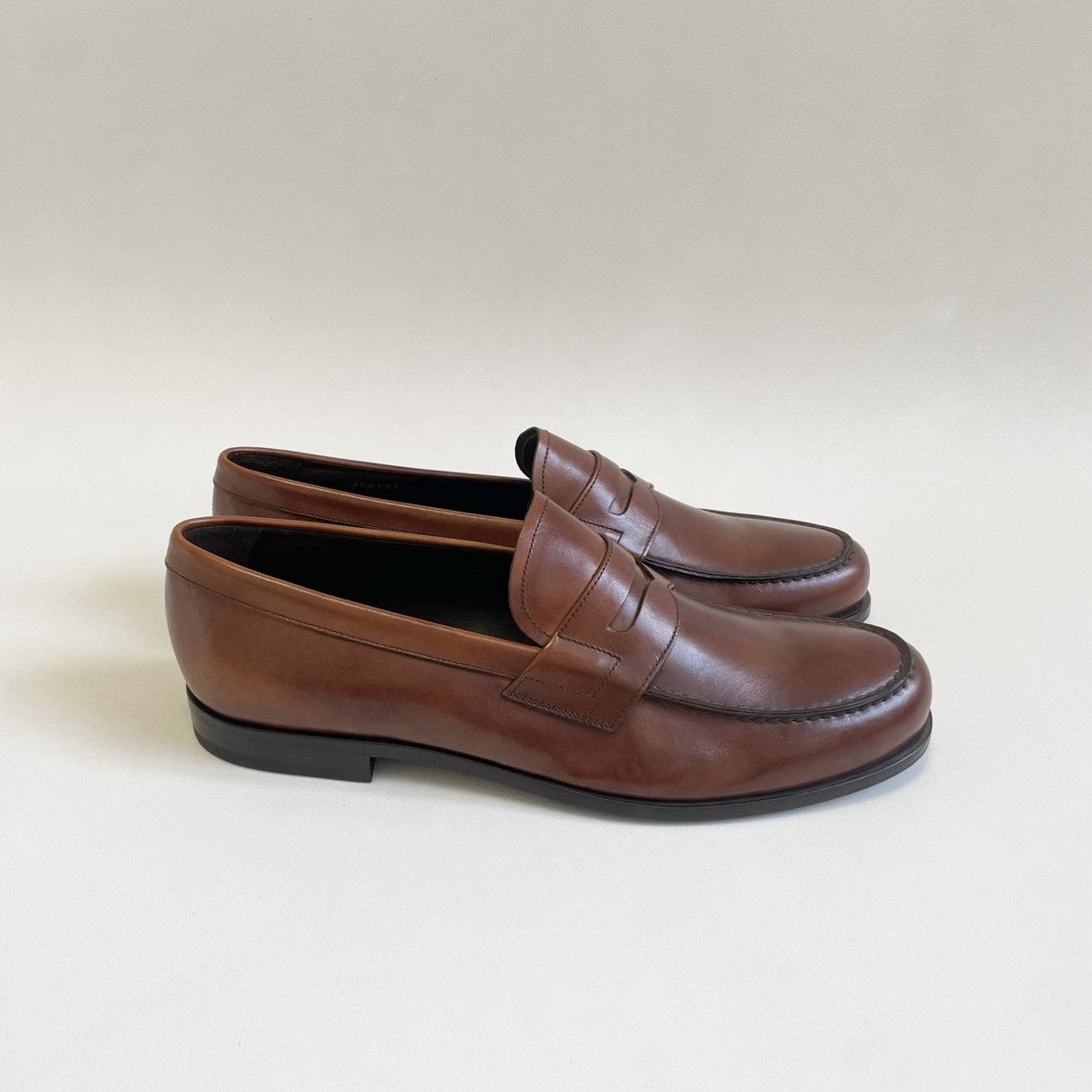 Prada Mid 2000s Brown Burnished Leather Loafers Size US 11.5 / EU 44-45 - 4 Thumbnail