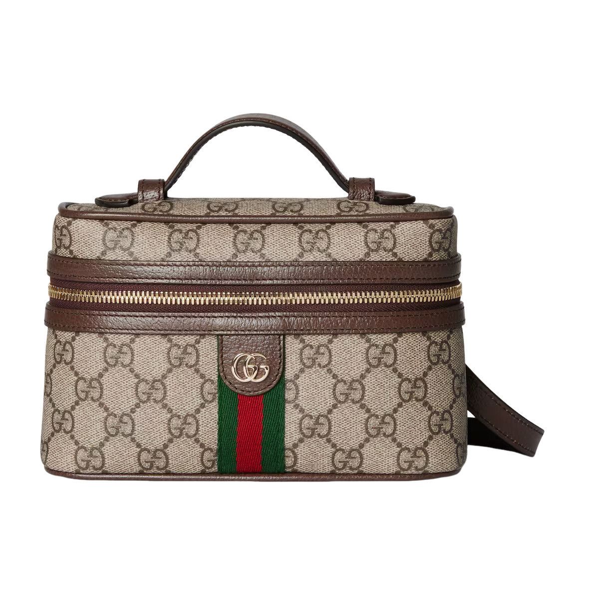 Gucci Ophidia Small Beige And Ebony GG Canvas Vanity Bag New