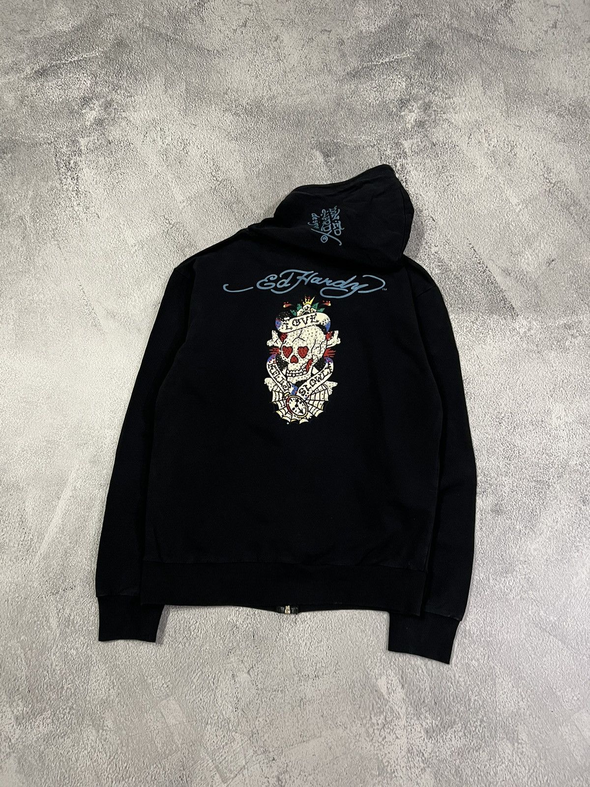 Ed Hardy Vintage Y2k Ed Hardy Skull ☠️ Big Logo Zip Hoodie 00’s Size S / US 4 / IT 40 - 2 Thumbnail