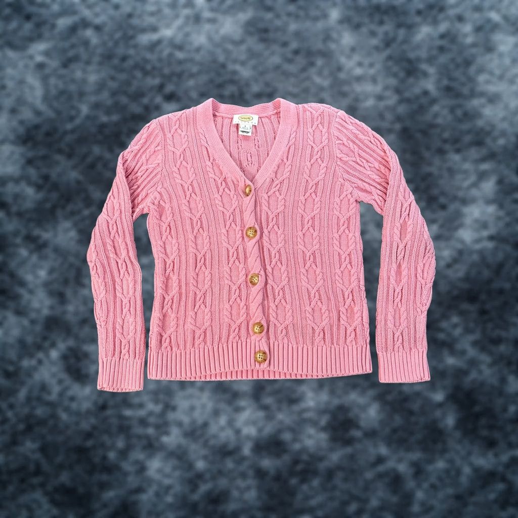Talbots VINTAGE Talbots Cardigan Sweater Womens Small Cotton Pink 90s Chunky-Knit V-Neck Cardigan Womens S Pink 90s Mens? Size S / US 4 / IT 40 - 1 Thumbnail