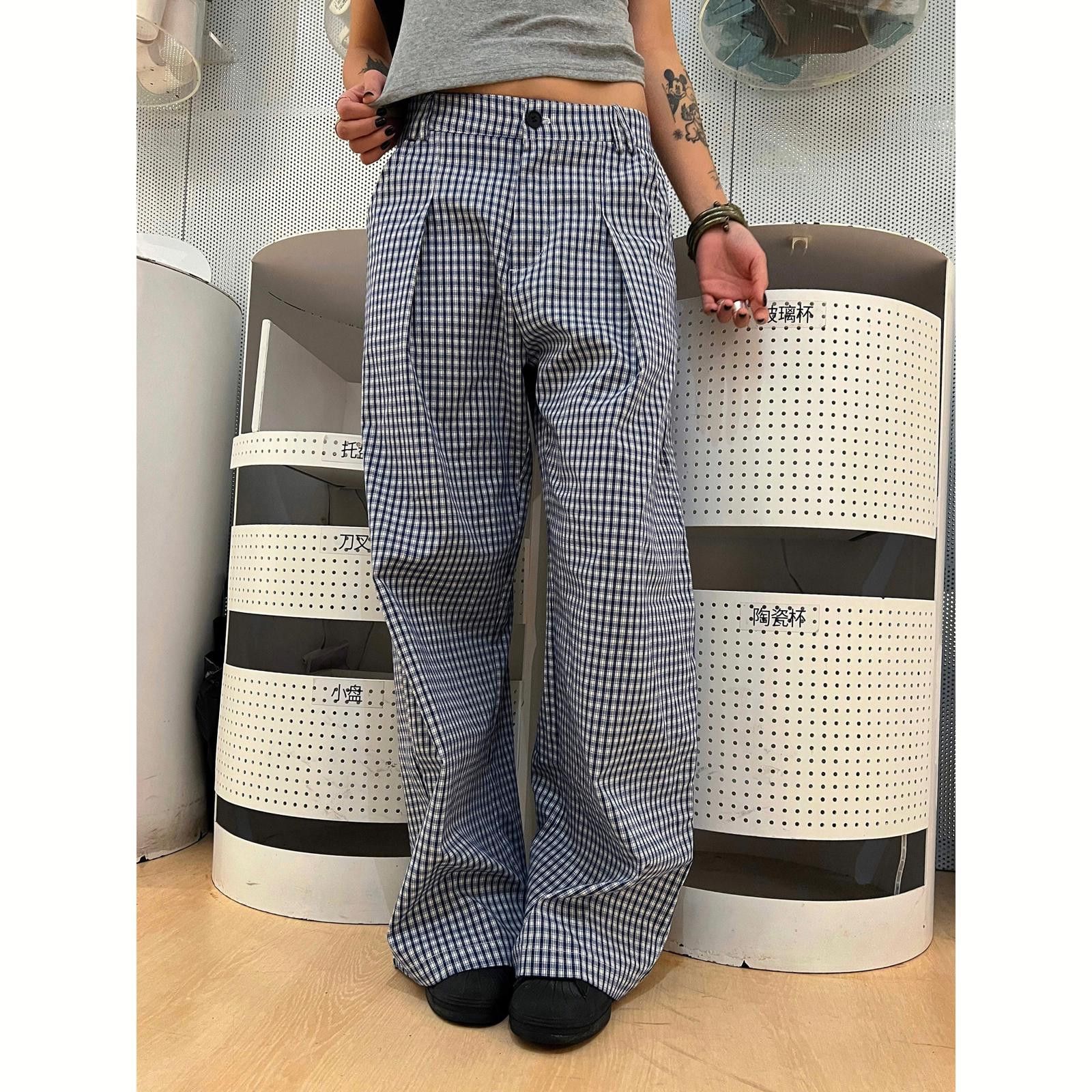 Vintage Loose Plaid Wide-Leg Check Pants / Trousers Size 30" / US 8 / IT 44 - 1 Thumbnail