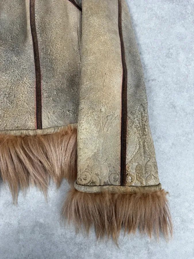 Roberto Cavalli 2000s Roberto Cavalli Beige Suede Baroque Prints & Fur Jacket Size M / US 6-8 / IT 42-44 - 8 Thumbnail