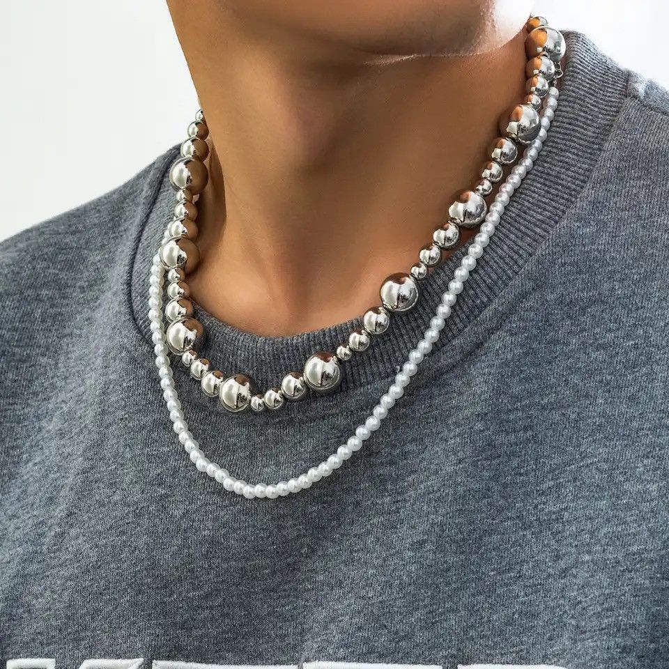 Jewelry × Vintage Pearl Fine Bead Choker Metal CCB Beads Clavicle Necklace Size ONE SIZE - 3 Thumbnail