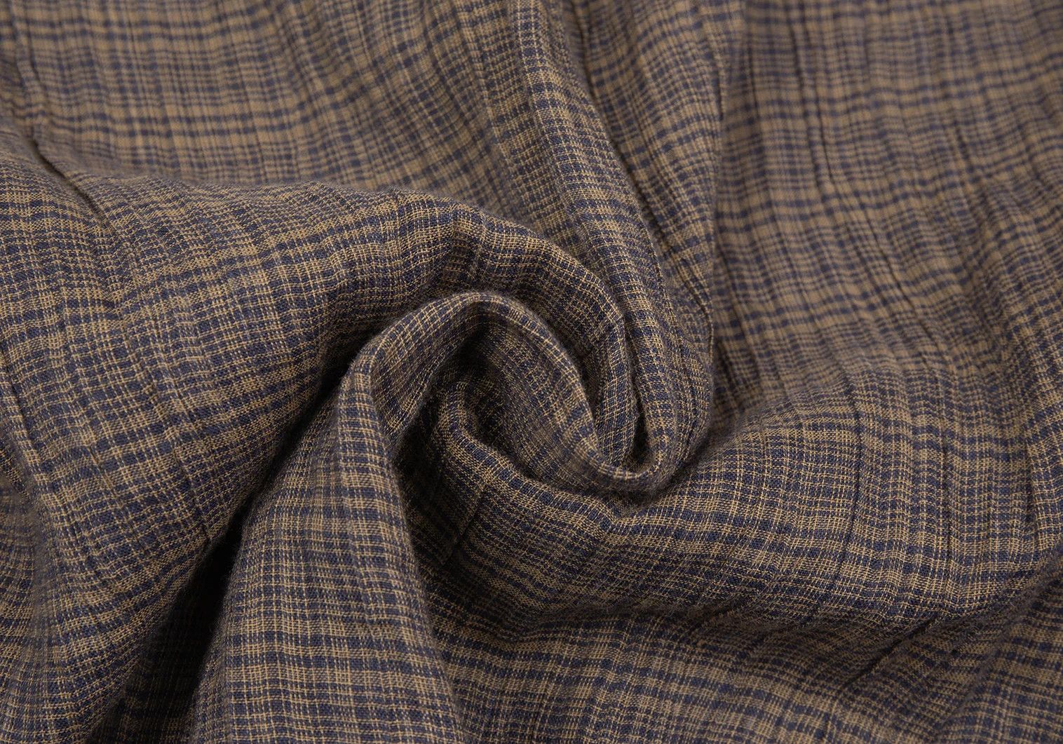 Issey Miyake Linen Check Band Collar Shirt in Beige and Blue, M Size US M / EU 48-50 / 2 - 15 Thumbnail