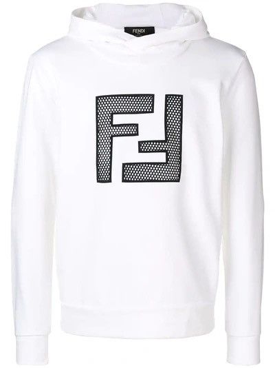 image of Fendi Embroidered Ff Logo Hoodie in White, Men's (Size Small)