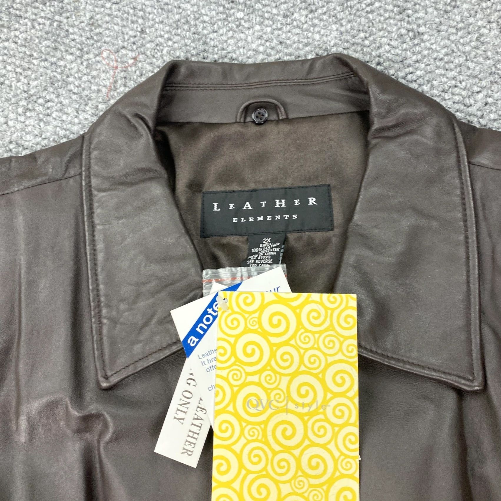 Vintage VINTAGE Leather Elements Jacket Womens 2X Brown Leather Zip Front Removable Collar Lined Size XXL / US 16-18 / IT 52-54 - 3 Thumbnail