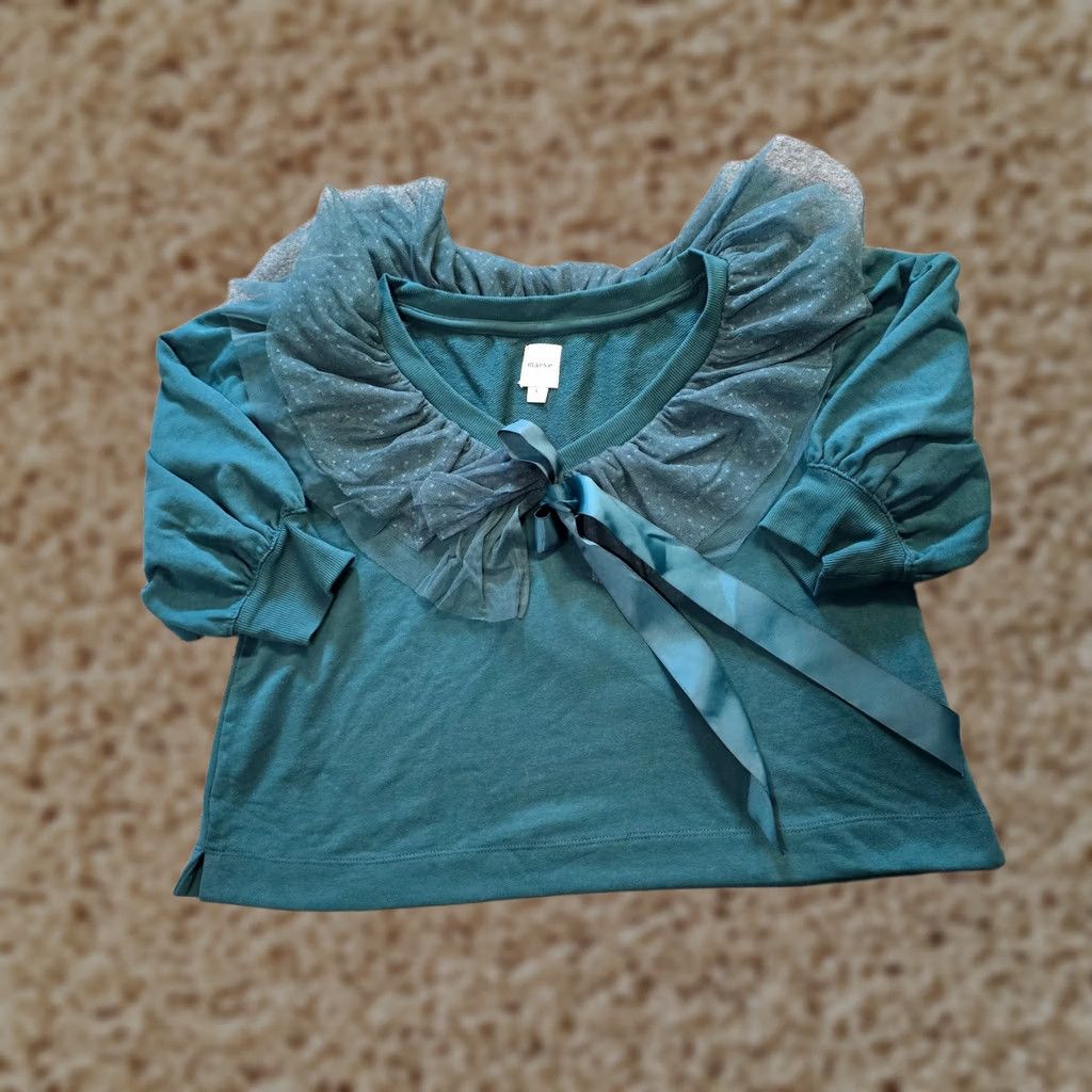 Vintage Maeve Top Womens Medium Green Ruffle Neck Elbow Sleeve Casual Blouse Size M / US 6-8 / IT 42-44 - 1 Thumbnail