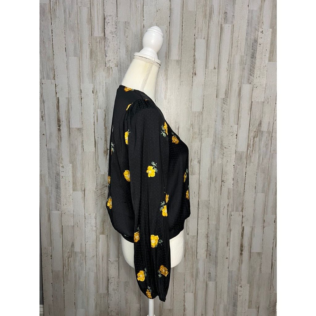 Madewell Madewell Women's Small Black Floral Wrap V-Neck Blouse Size S / US 4 / IT 40 - 6 Thumbnail