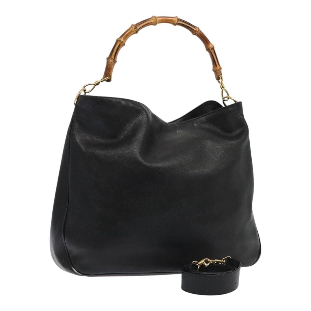 Gucci Bamboo Shoulder Bag Leather Black Gold 001 001, Women's