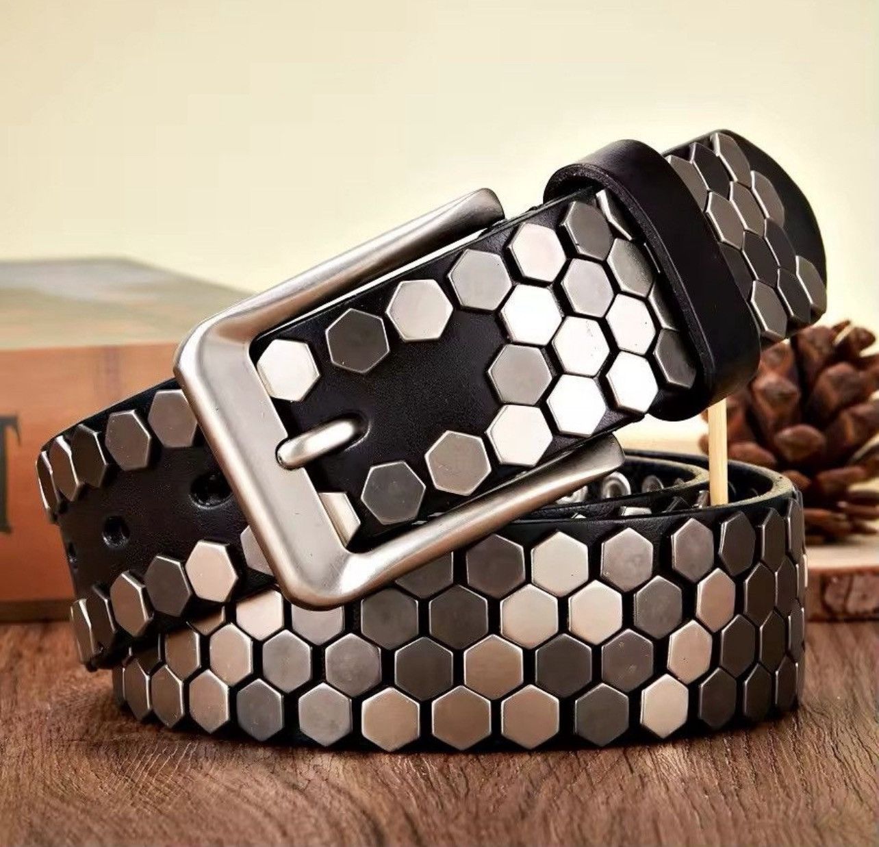 Leather 105 cm Rivet Studded Belt Size ONE SIZE - 1 Thumbnail