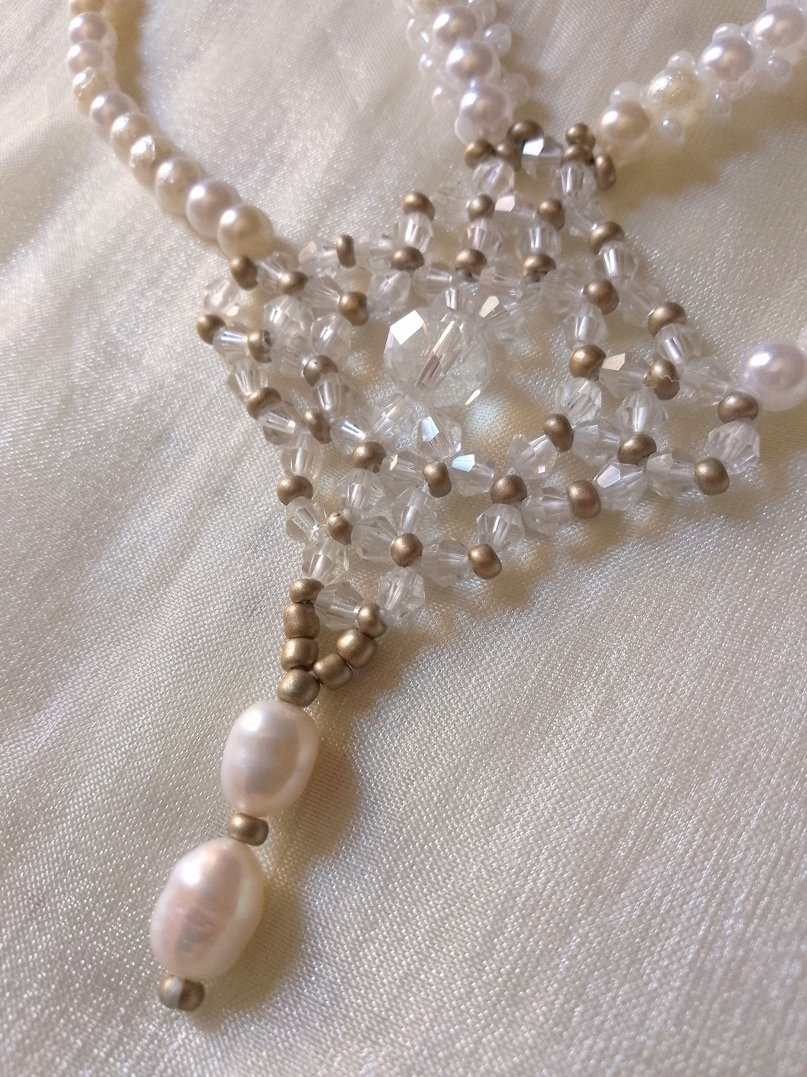 Handmade Necklace Vintage style with dangling freshwater pearls Size ONE SIZE - 2 Thumbnail