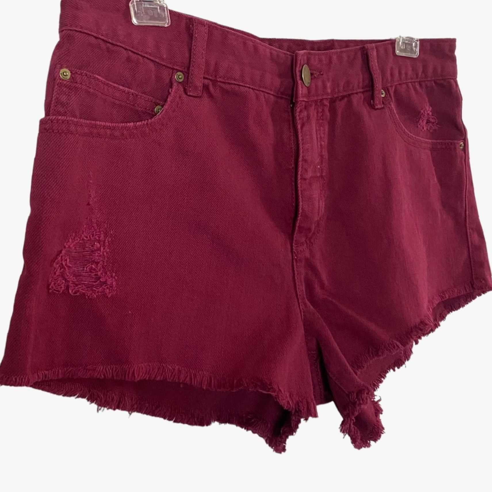 Billabong VINTAGE Billabong Denim Shorts Distressed 5-Pocket Red Burgundy Women's Size 29 Jeans Short Casual Womens Size 29" - 2 Thumbnail