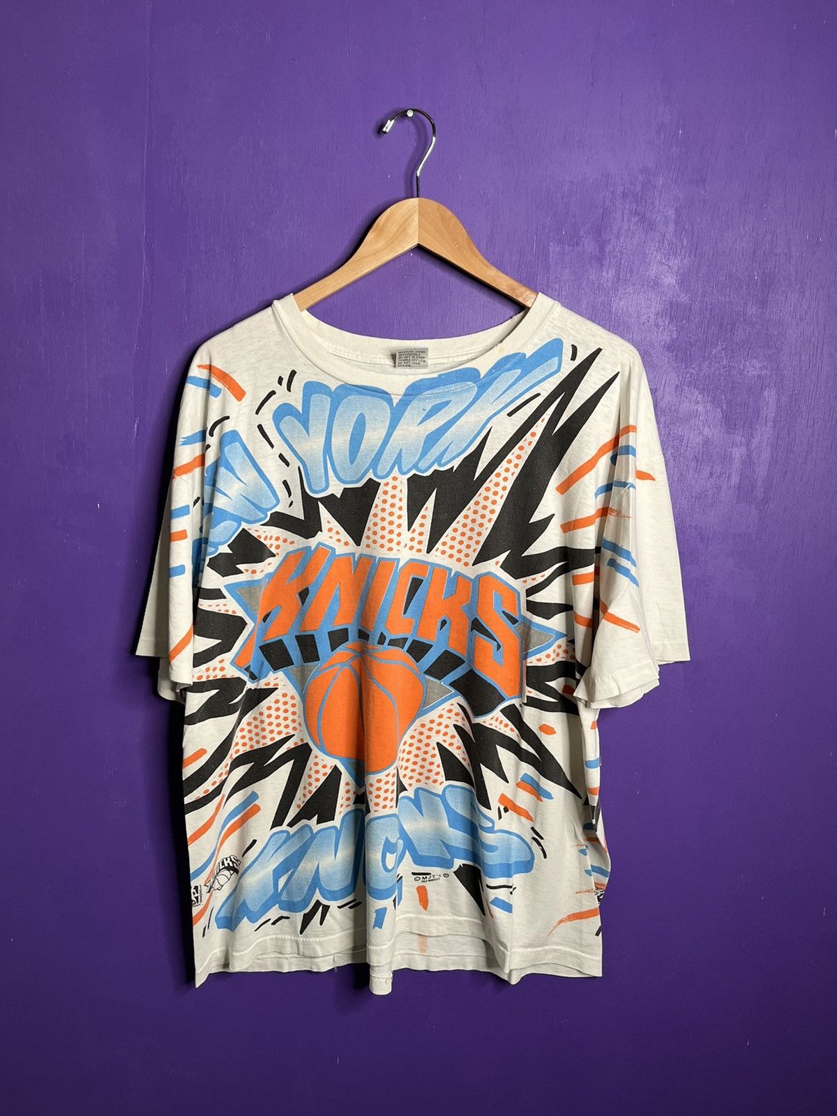 image of Nba Vintage 90's New York Knicks Logo Aop T-Shirt in White, Men's (Size XL)