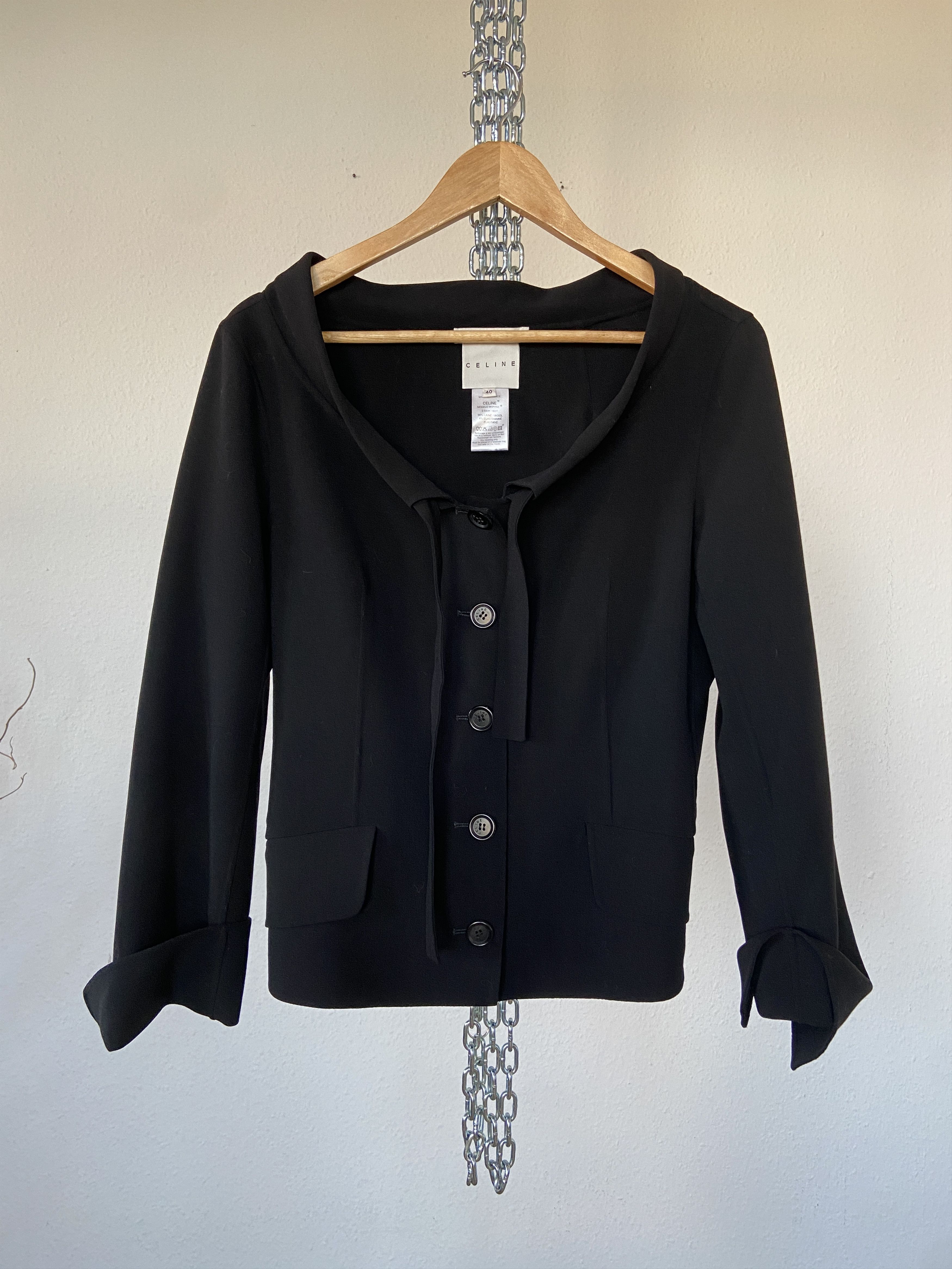 Celine Celine wool black blazer Size S / US 4 / IT 40 - 3 Thumbnail