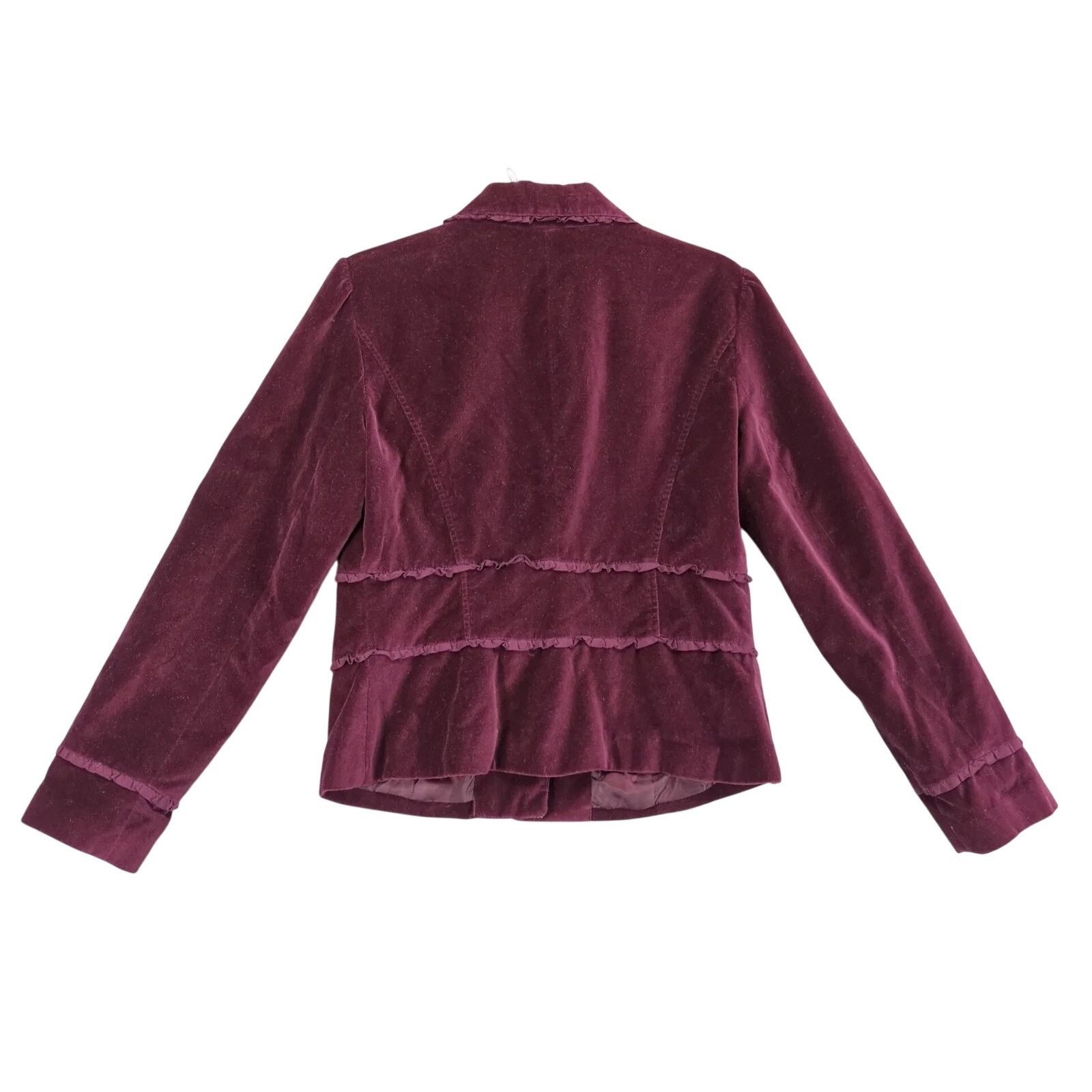 Apt. 9 Apt 9 Burgundy Velvet Velour Tier Blazer Jacket Ruffle Trim Size L / US 10 / IT 46 - 3 Thumbnail