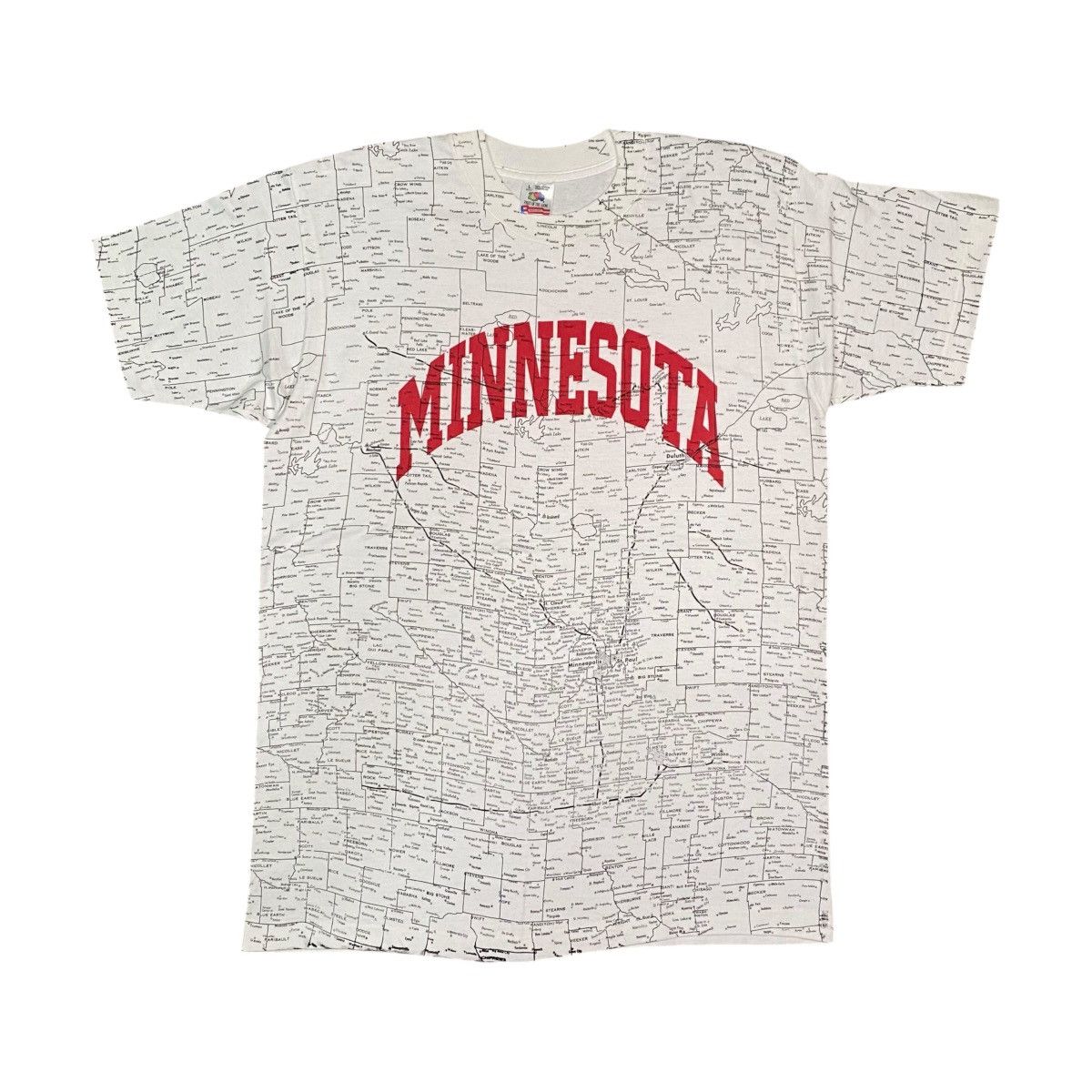 Fruit Of The Loom VINTAGE 90’s MINNESOTA ALLOVERPRINT MAP T SHIRT FOTL Size US L / EU 52-54 / 3 - 1 Thumbnail