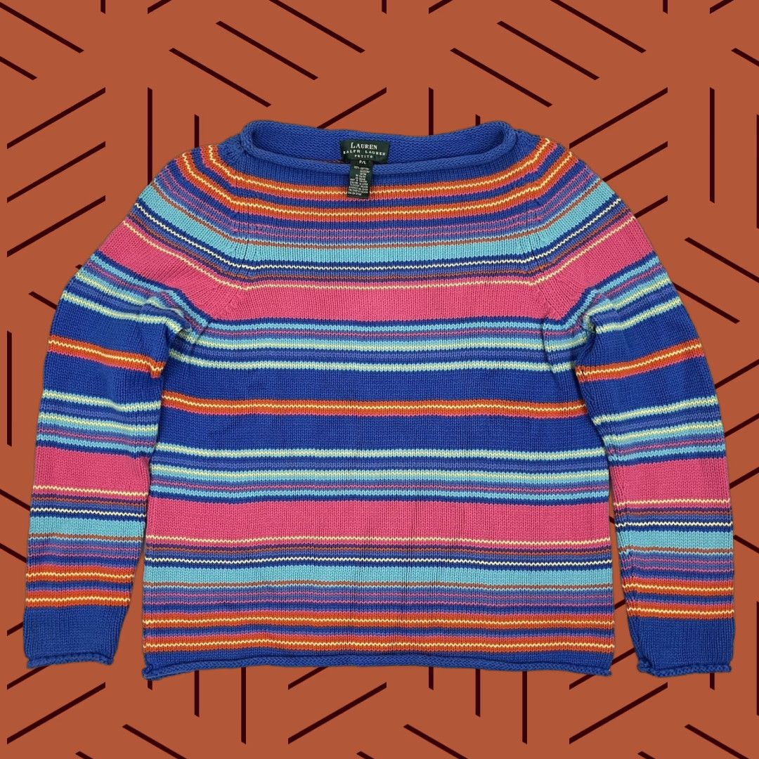 Ralph Lauren Lauren Ralph Lauren Sweater Womens Petite Large Multi Striped Roll Neck VTG LRL Size L / US 10 / IT 46 - 1 Thumbnail