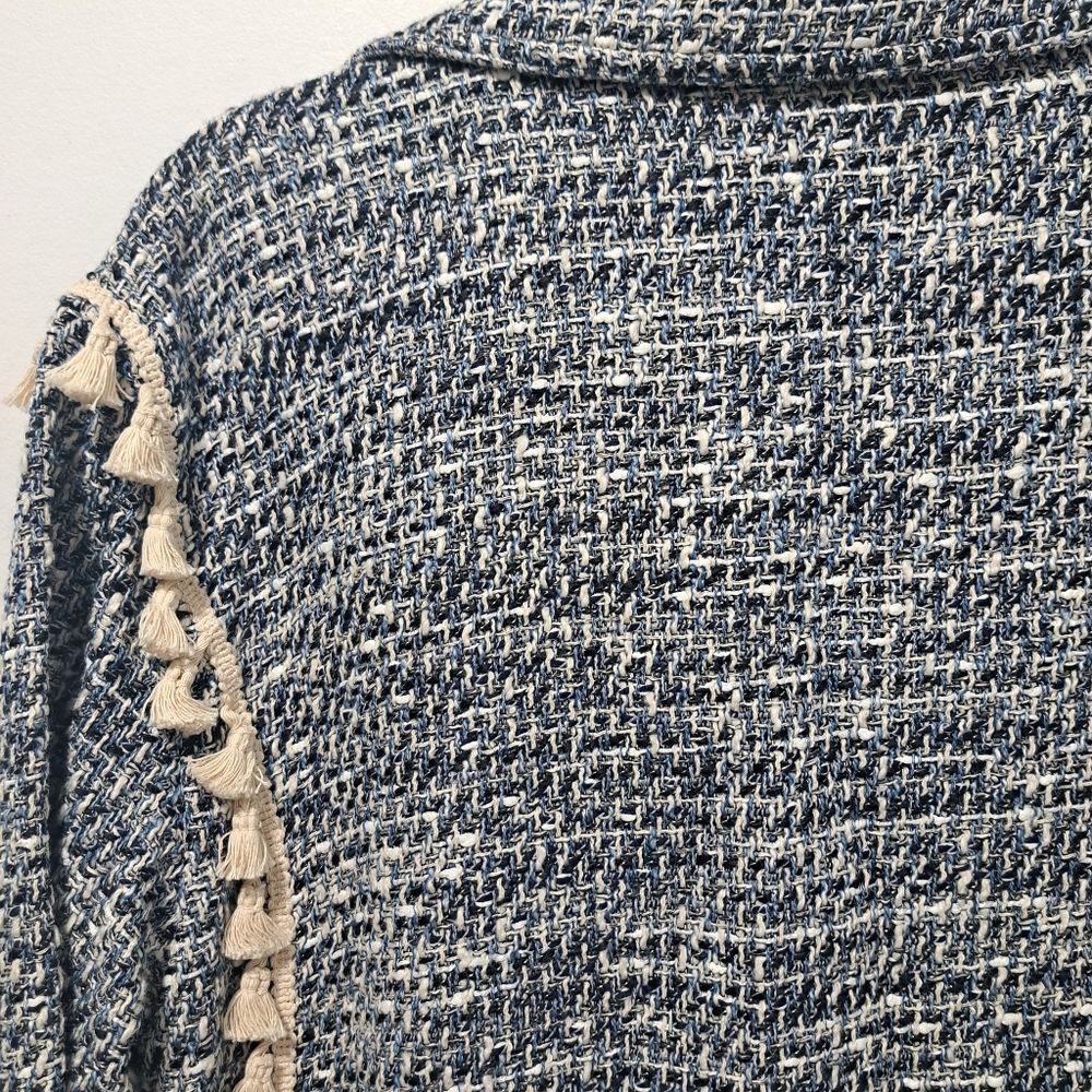 Zara Zara Tweed Jacket Boho Western Tassel Pockets Medium Blue/Wh Size M / US 6-8 / IT 42-44 - 15 Thumbnail