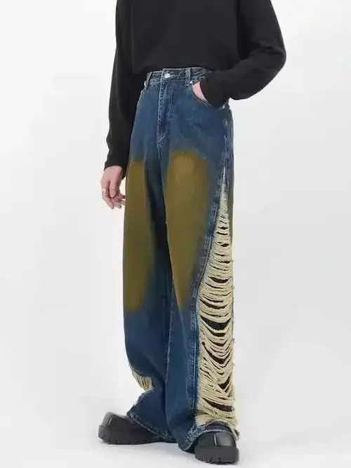 Japanese Brand Ripped Stacked Baggy Jeans Size US 33 - 1 Thumbnail