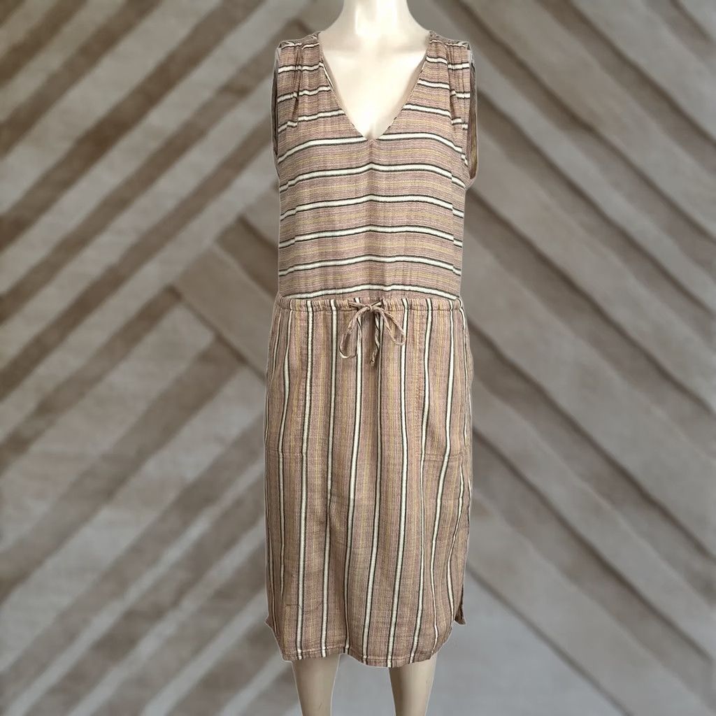Prana prAna Striped V Neck Drawstring Waist Midi Dress Women Size S Size S / US 4 / IT 40 - 1 Thumbnail