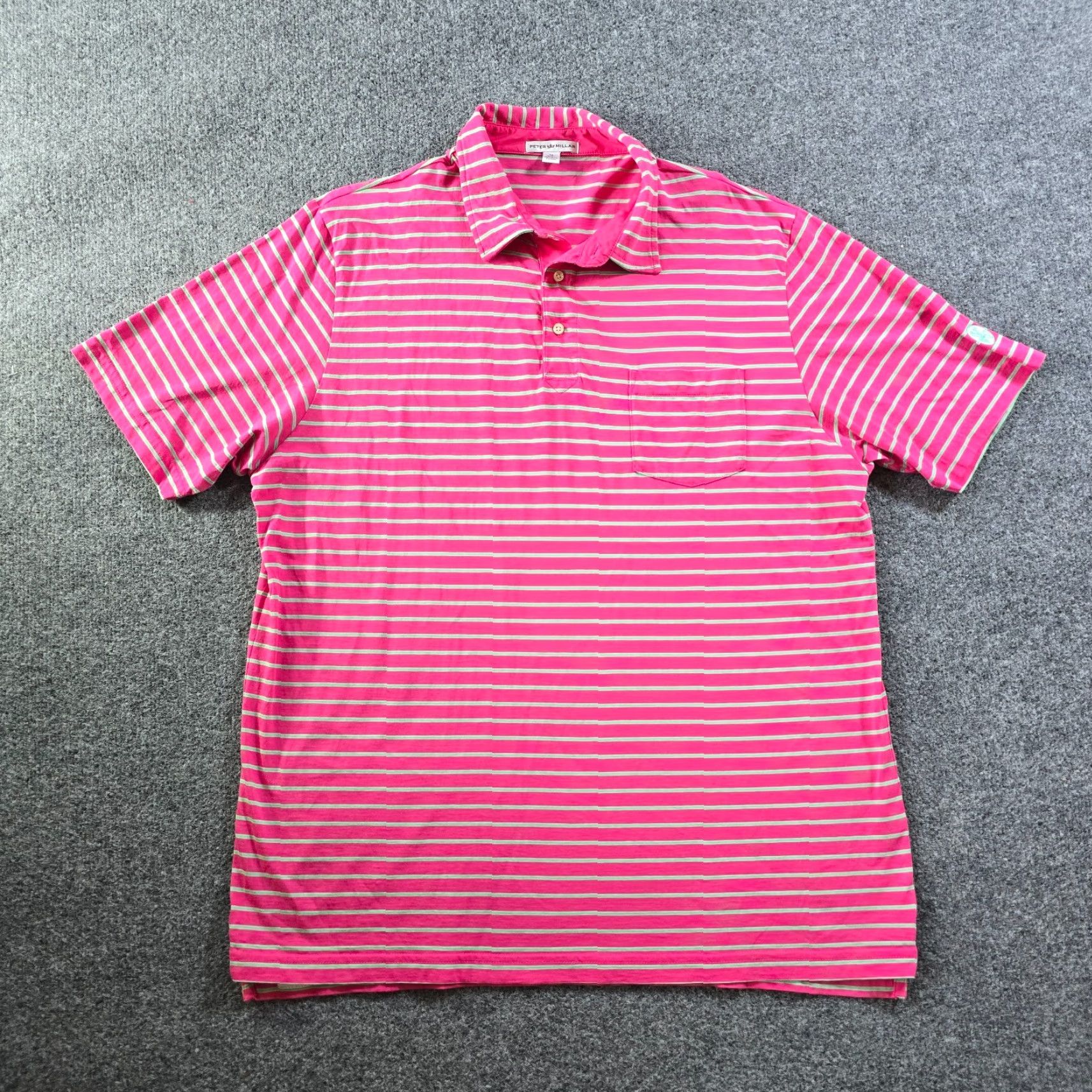 Peter Millar Peter Millar Shirt Mens XL Pink Striped Pima Short Sleeve Golf Polo Casual Size US XL / EU 56 / 4 - 2 Thumbnail