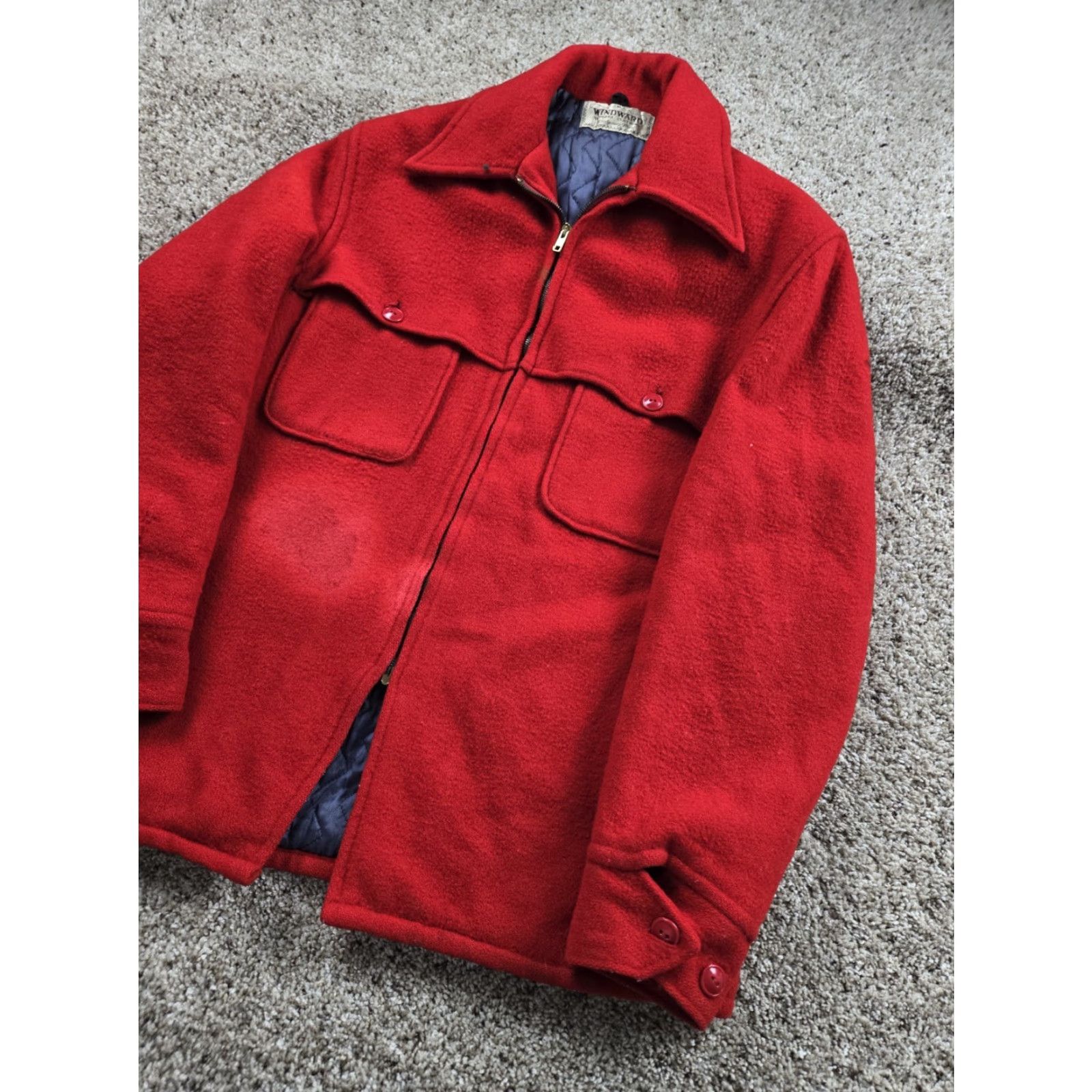 Vintage VINTAGE Windward Jacket Mens 40 Red Wool Full Zip Bomber Jacket Decade 60s Size US XXS / EU 40 - 2 Thumbnail