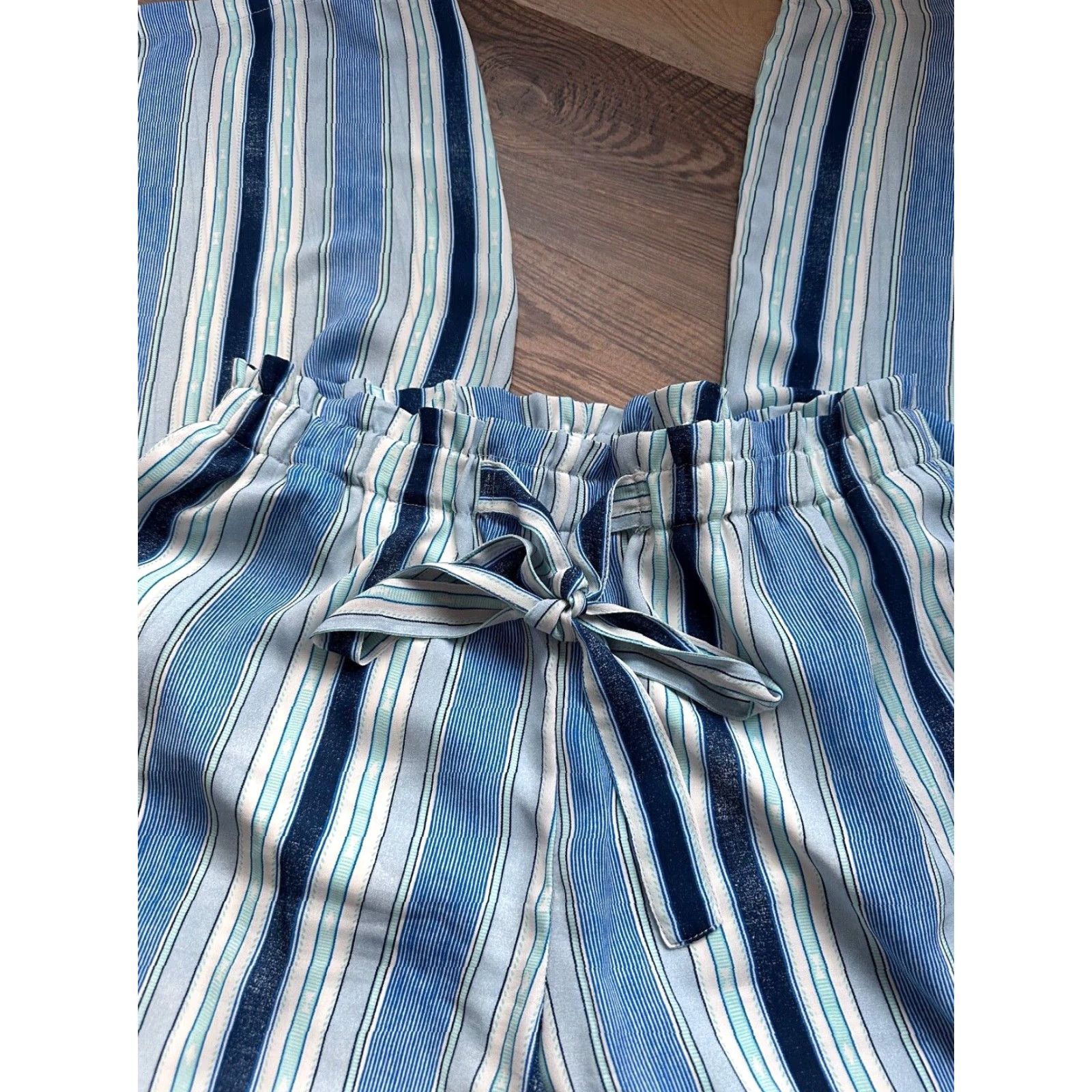 Vintage New Direction Palazzo Style Pants Pull On Blue Striped Lined Wide Split Leg Size 36" / US 14 / IT 50 - 2 Thumbnail