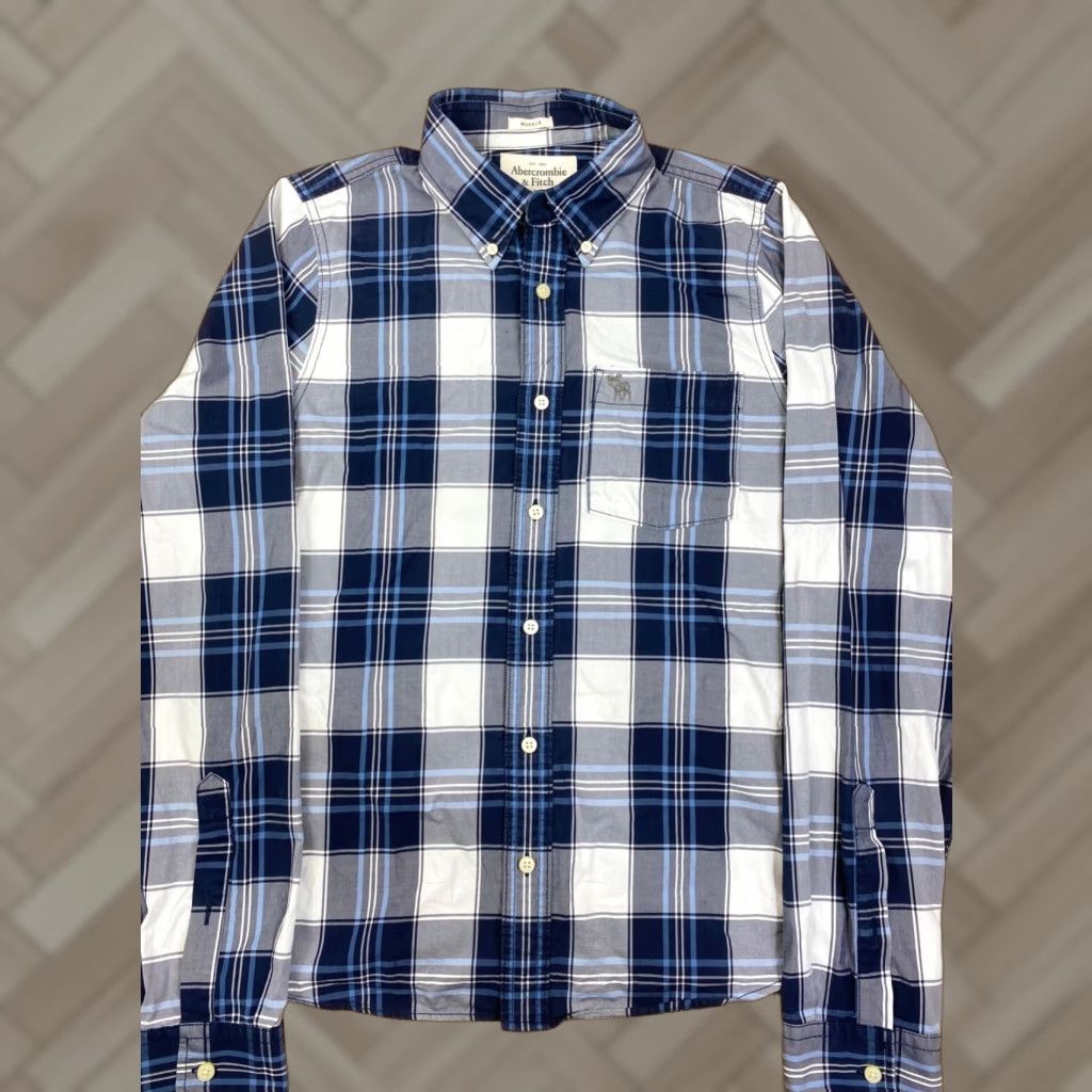 Abercrombie & Fitch Abercrombie & Fitch Button-Up Shirt L Long Sleeve Plaid Blue Casual Mens Regular Slim Size US L / EU 52-54 / 3 - 1 Thumbnail