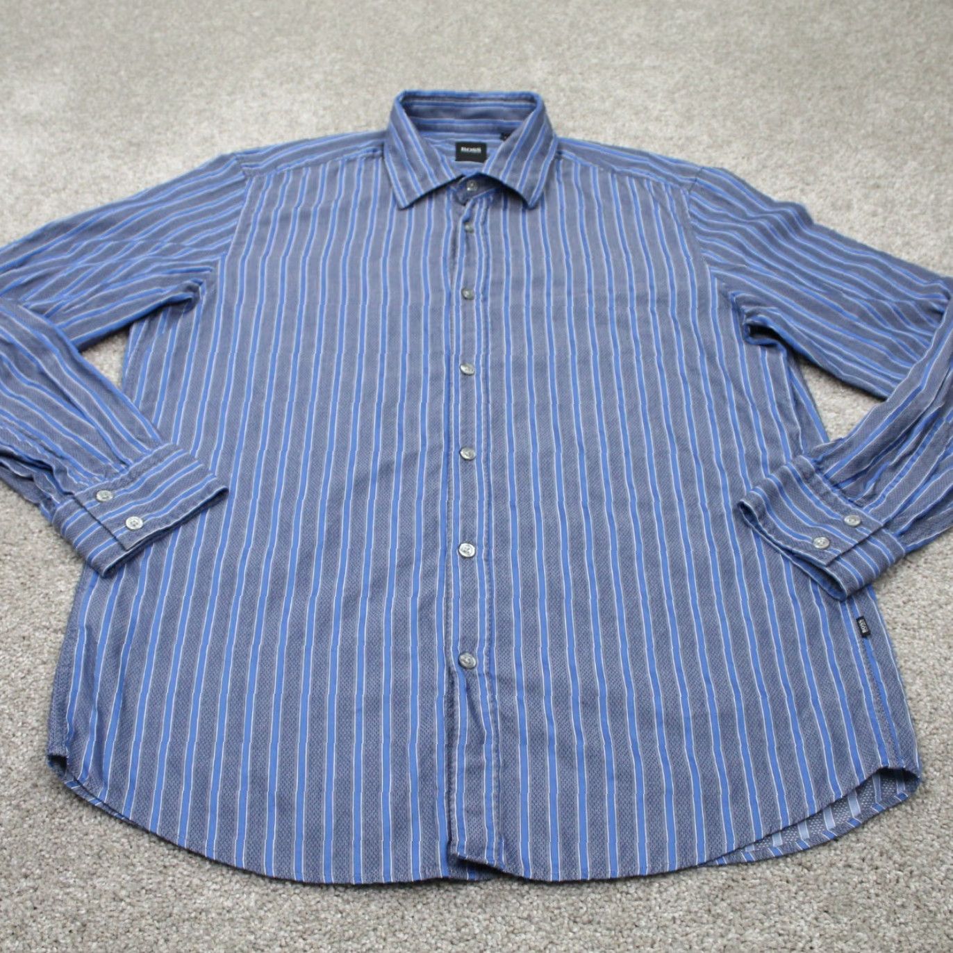Hugo Boss HUGO BOSS Shirt Mens Large Striped Blue/Gray Cotton L/S Button-Up Lex Size US L / EU 52-54 / 3 - 2 Thumbnail