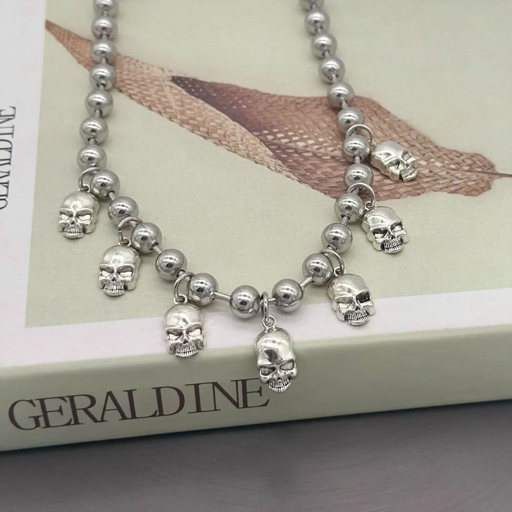 Vintage Aesthetic Ball Chain Skull Charm Necklace Size ONE SIZE - 2 Thumbnail