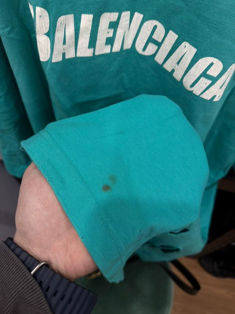 Balenciaga Balenciaga Teal Ripped Short Sleeve Size US XS / EU 42 / 0 - 4 Thumbnail