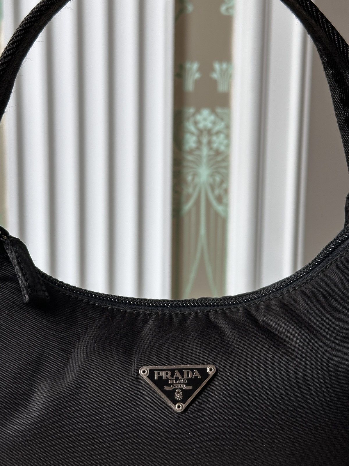 Prada PRADA Nylon Black Triangle Logo Mini Hobo Bag Size ONE SIZE - 3 Thumbnail
