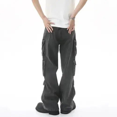 Vintage distressed fade pleated flared cargo jeans Size US 32 / EU 48 - 3 Thumbnail