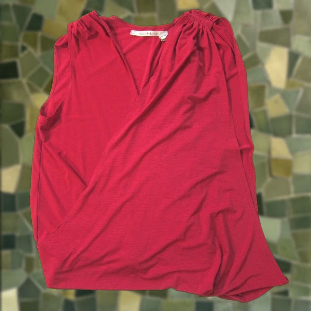 Vintage Chelsea & Violet NWT Blouse Women L Sleeveless Red Stretch Glama Moto Wrap V-Neck Top Size L / US 10 / IT 46 - 1 Thumbnail