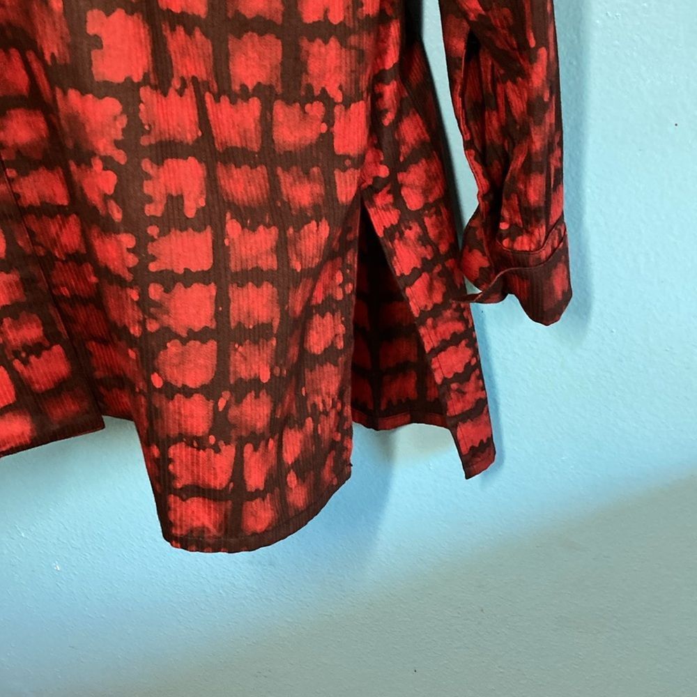 Vintage MIM Made in Marrakesh Cotton Tunic Blouse Red & Black Oversi Size ONE SIZE - 6 Thumbnail