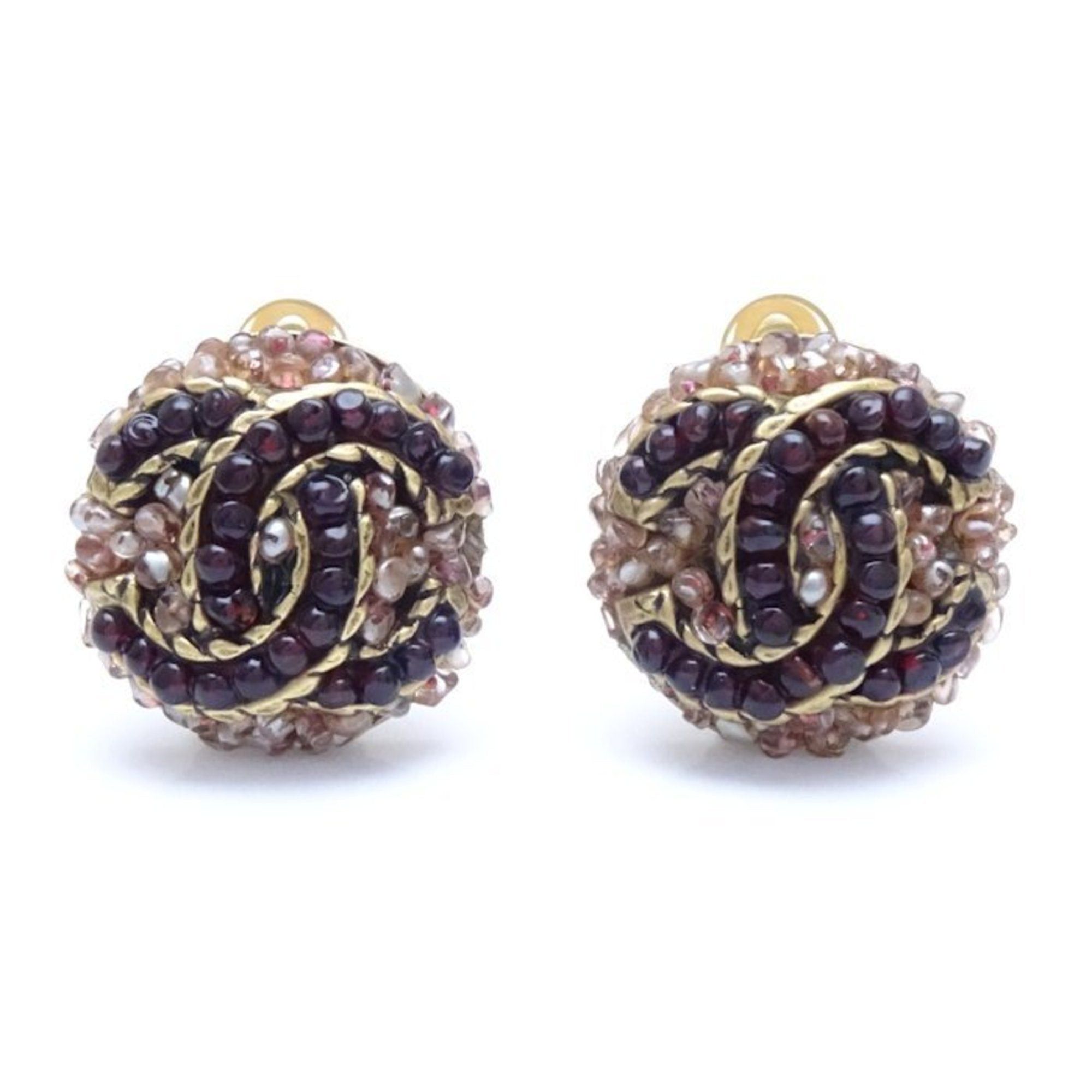 image of Chanel Cocomark Earrings 00A Beads Gp Gold Plated 290953 in Black, Women's