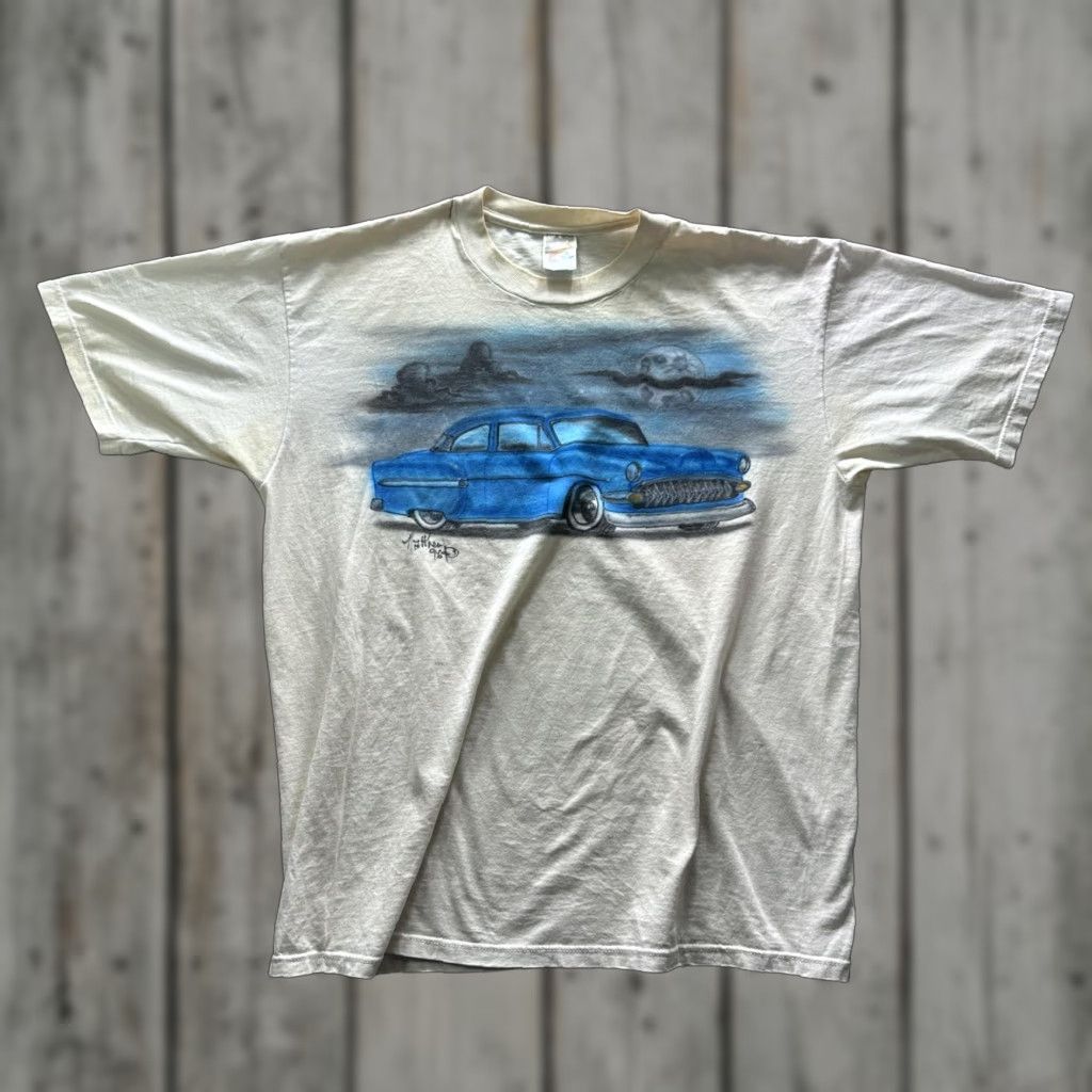 Jerzees VINTAGE Jerzees Shirt Mens XL White Airbrush Hot Rod Car Graphic Tee 90s Size US XL / EU 56 / 4 - 1 Thumbnail