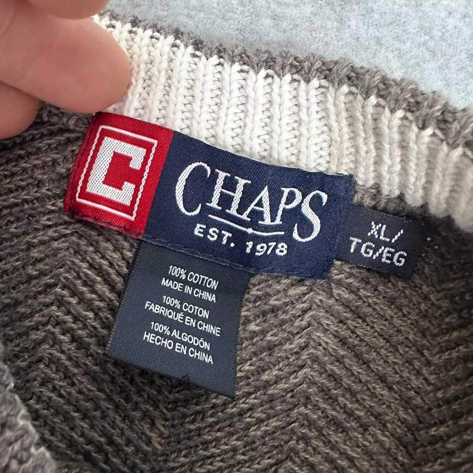 Chaps Chaps Light Gray Tight Knit Grandpa Pullover Sweater XL Size US XL / EU 56 / 4 - 3 Thumbnail