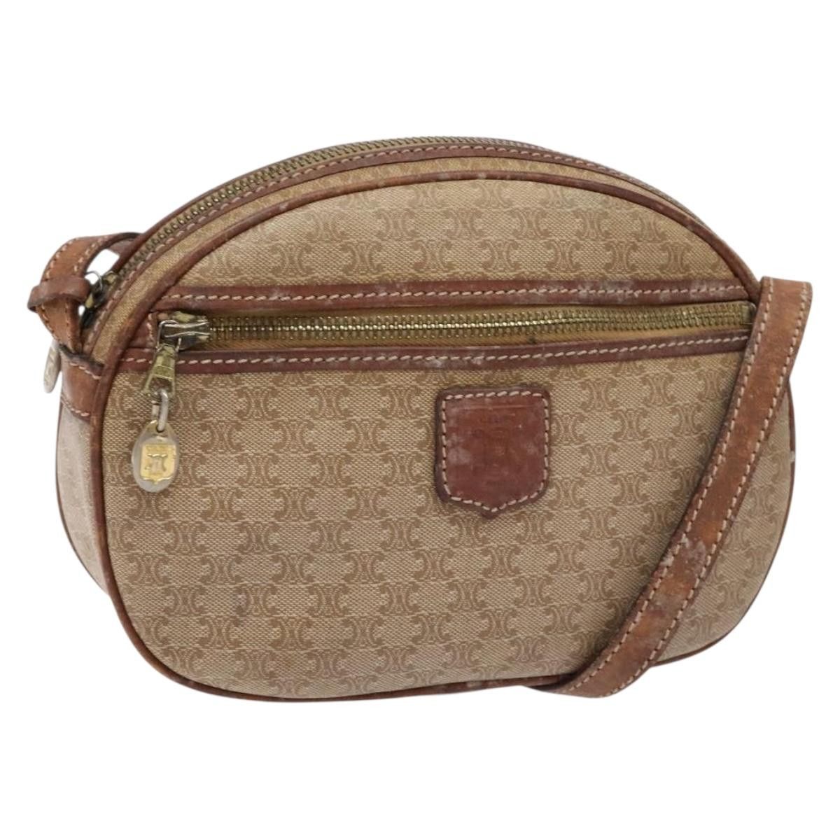 CELINE Macadam Canvas Shoulder Bag Pvc Beige Gold