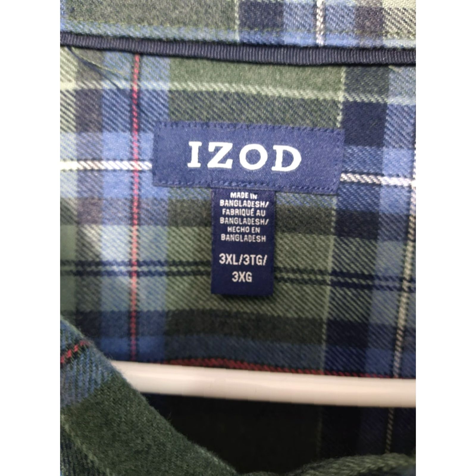 Izod Izod Mens Button-Up Shirt 3XL Green Plaid Flannel Blue Cotton Long Sleeve Casual Size US XXL / EU 58 / 5 - 7 Thumbnail