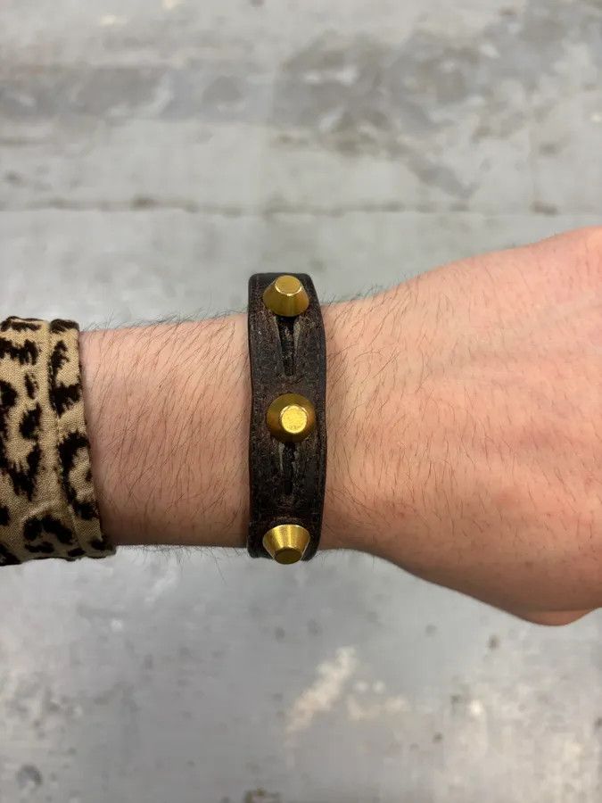 Balenciaga 2000s Balenciaga Brown Leather Gold Stud Arena Bracelet Size ONE SIZE - 3 Thumbnail