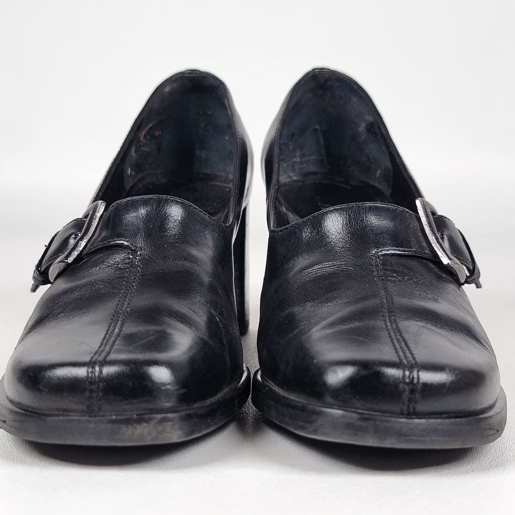 Franco Sarto Franco Sarto Black Leather Pumps w/ Silver Buckle, Block Heel Women's 6M Shoes Pump Size US 4 / IT 34 - 3 Thumbnail