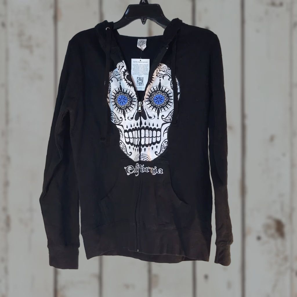 Vintage California Republic Hoodie Men’s Size M Black Full Zip Skull Graphic Print Fall Winter Casual Size US M / EU 48-50 / 2 - 1 Thumbnail