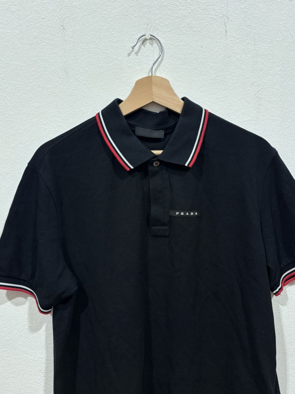 Prada Prada Logo Striped Trim Lapel Black Polo Size US XL / EU 56 / 4 - 2 Thumbnail