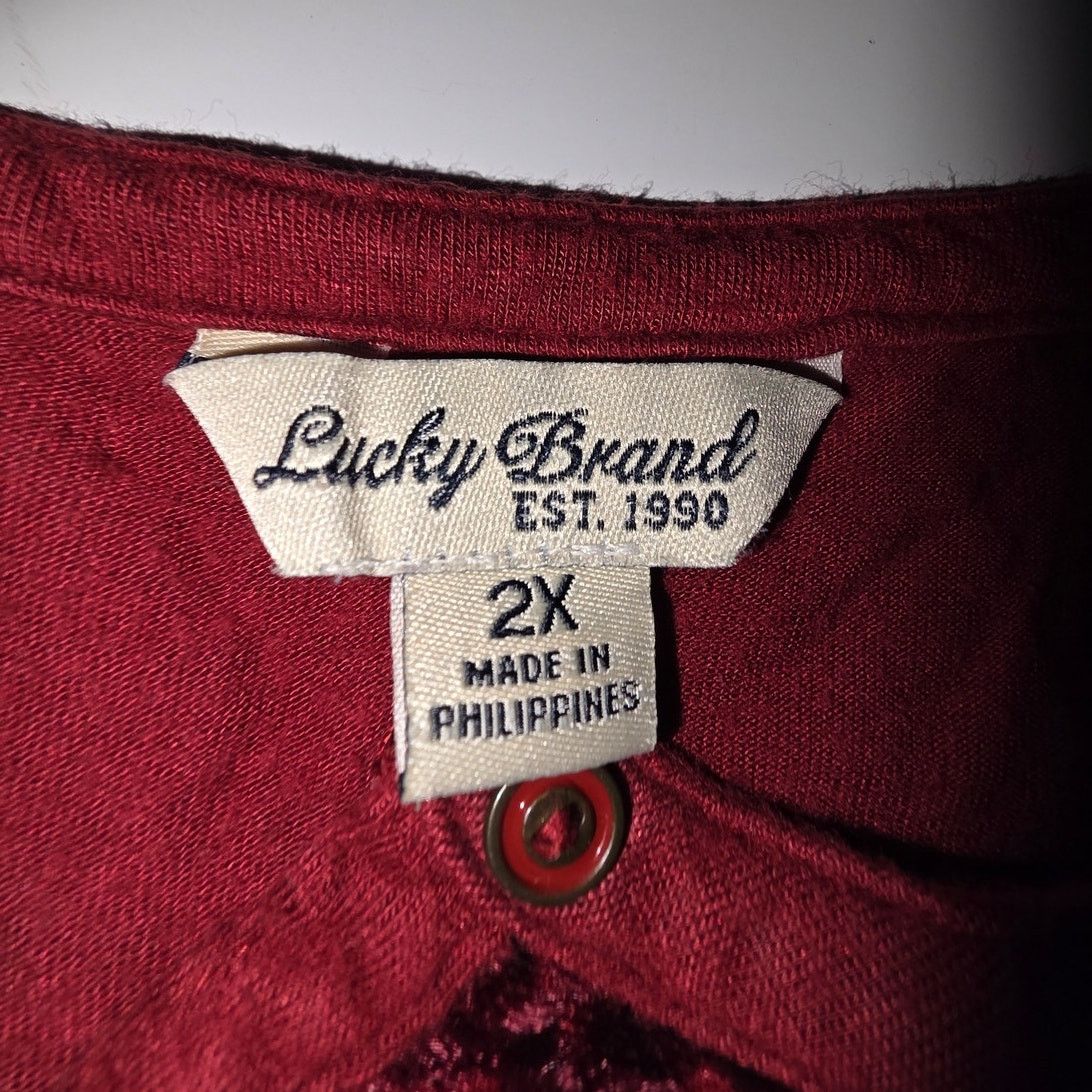 Lucky Brand Lucky Brand Merlot Velvet Bib Henley Long Sleeve Top - 2X Size XXL / US 16-18 / IT 52-54 - 4 Thumbnail