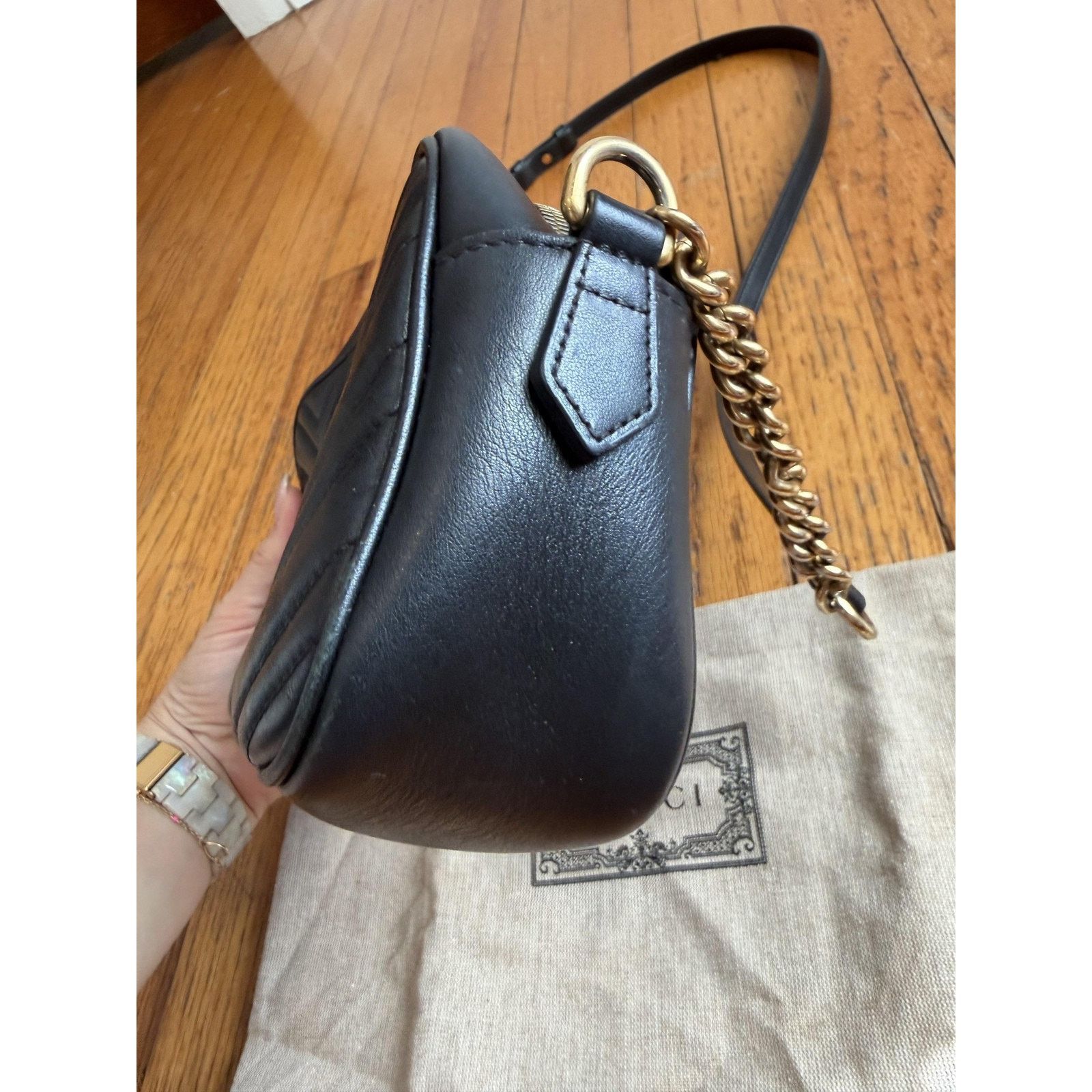 Gucci Gucci Crossbody Bag Small Black Leather GG Marmont Camera Size ONE SIZE - 4 Thumbnail