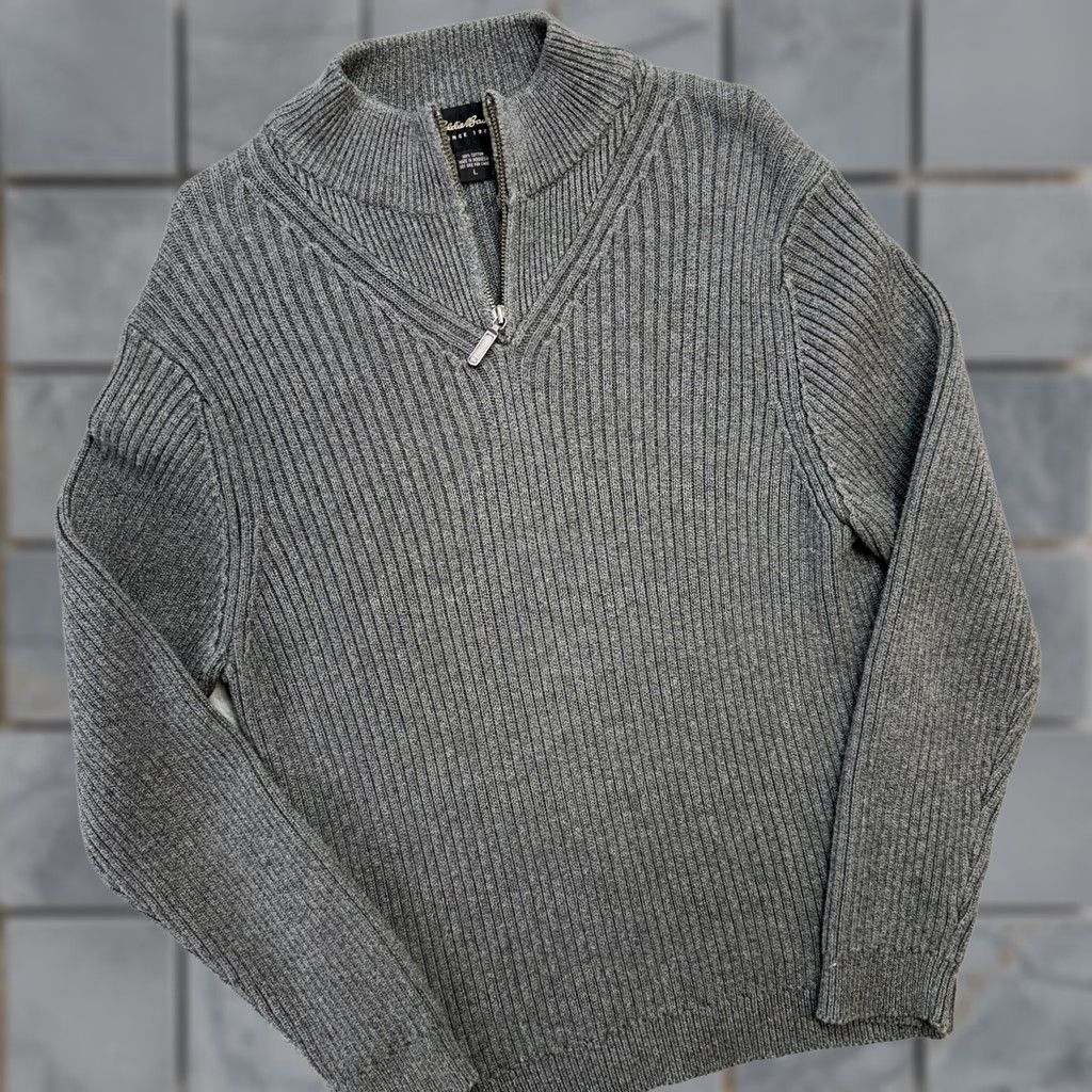 Eddie Bauer Eddie Bauer Sweater Womens L Gray Mock Neck 1/4 Zip Pullover Knit Cotton Chunky Knit Pullover Size L / US 10 / IT 46 - 1 Thumbnail