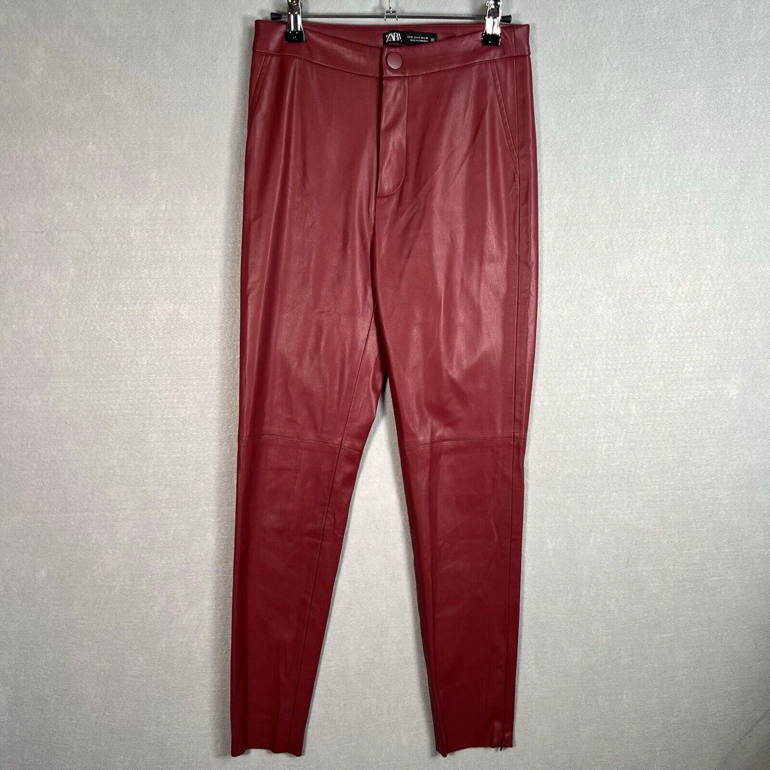 Zara Zara Faux Leather Dress Pants Womens Size Small Maroon Red Ladies Trousers Grailed